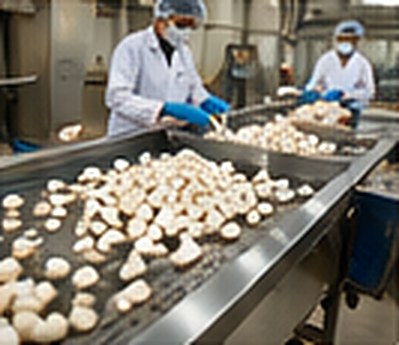 Workers grading makhana on a sorting line
