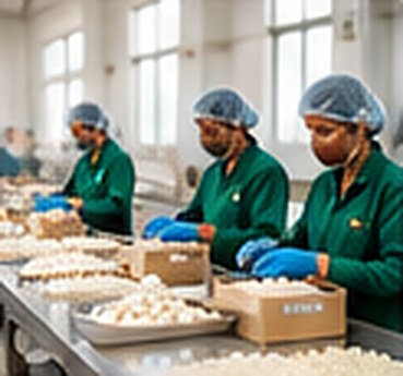 Workers packing makhana into boxes